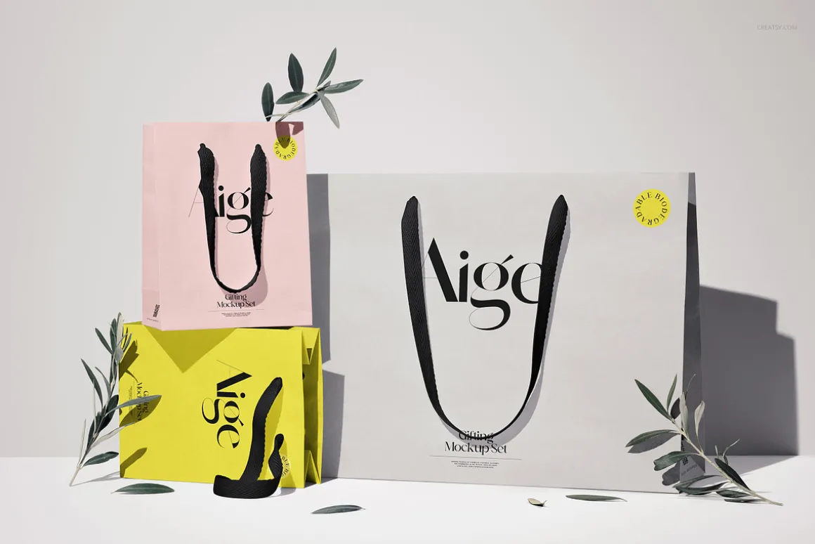 Cotton Handle Paper Gift Bag Mockup