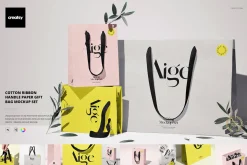 Cotton Handle Paper Gift Bag Mockup