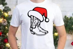 Cowboy christmas boots santa hat svg