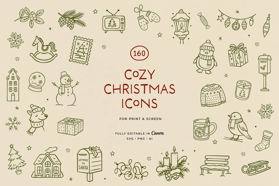COZY CHRISTMAS line art clipart
