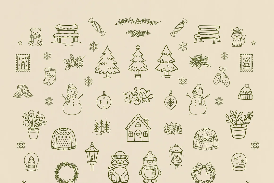 COZY CHRISTMAS line art clipart