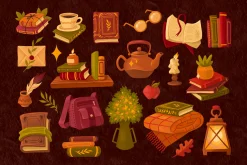 Cozy Dark Academia Clipart - Autumn