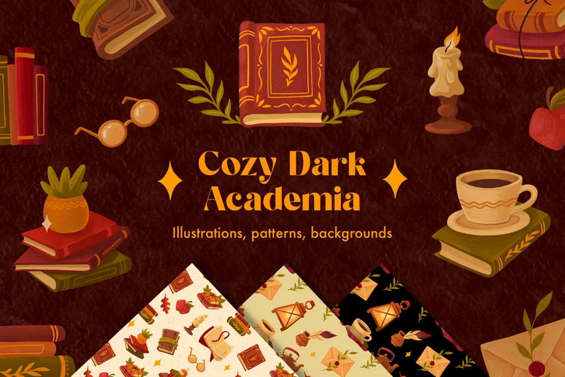 Cozy Dark Academia Clipart - Autumn