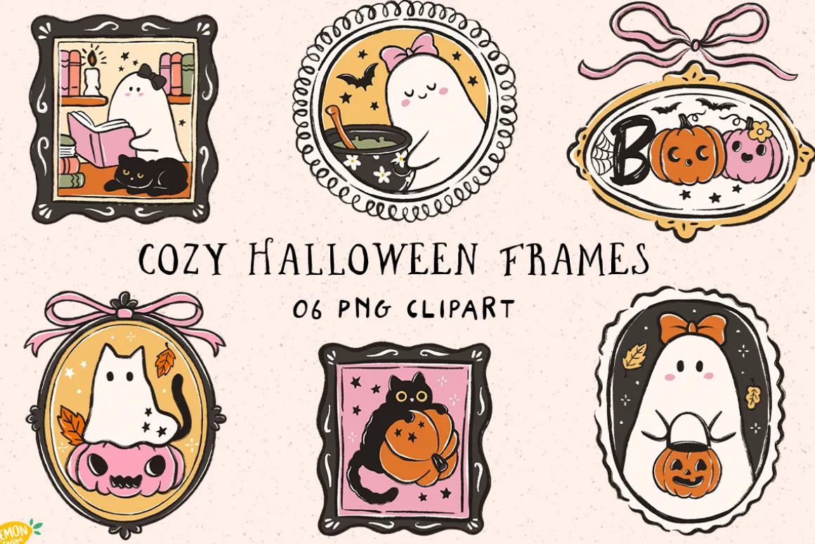 Cozy Halloween Frames PNG Clipart