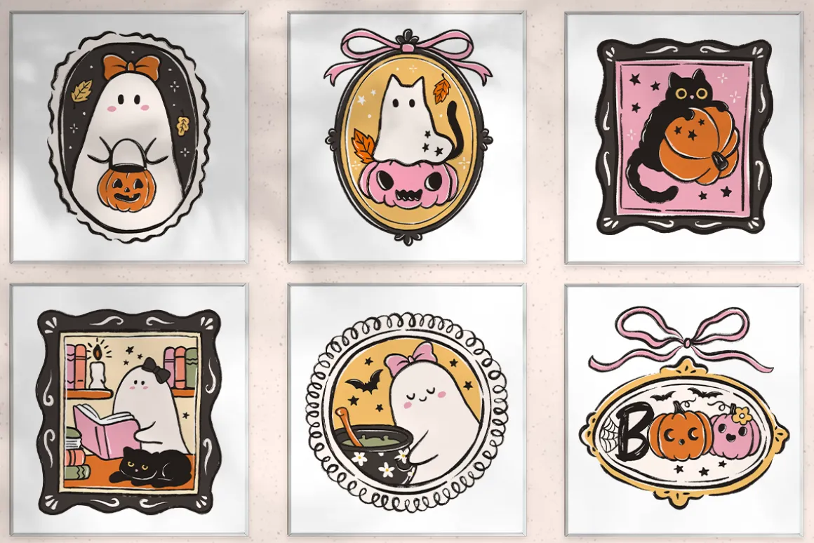 Cozy Halloween Frames PNG Clipart