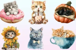 Cute Cat Sticker Clipart Bundle