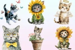 Cute Cat Sticker Clipart Bundle