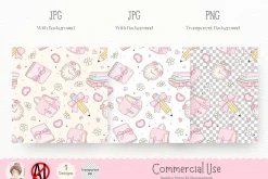 Cute School Seamless Pattern JPG PNG