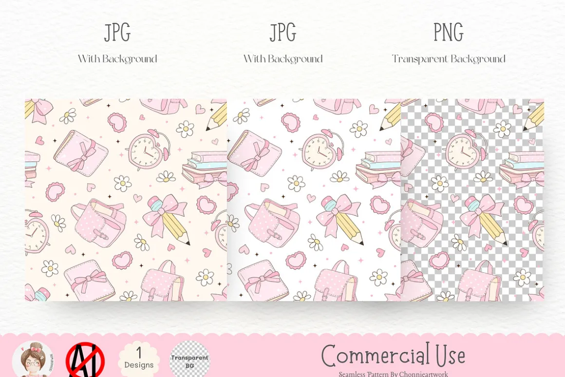 Cute School Seamless Pattern JPG PNG