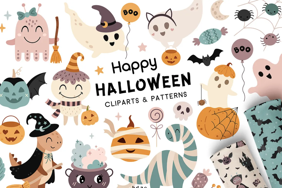 Cute Halloween clipart & patterns