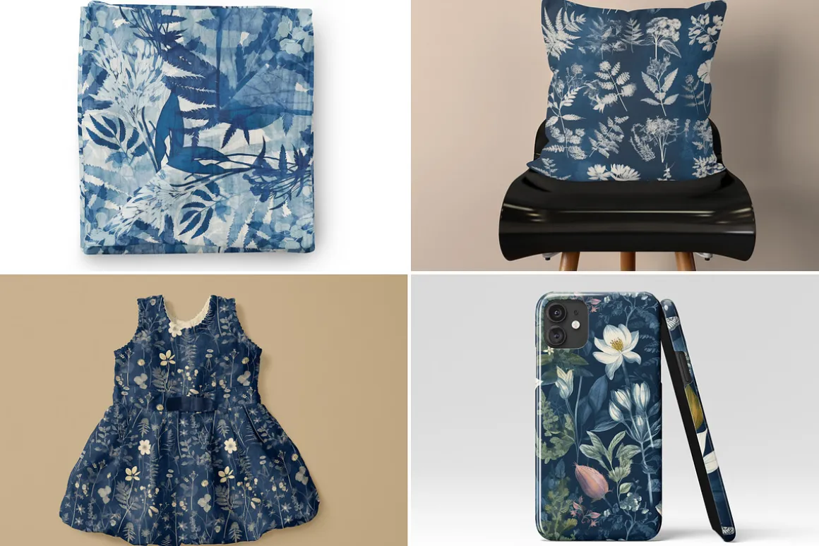 Cyanotype Set of Seamless Patterns