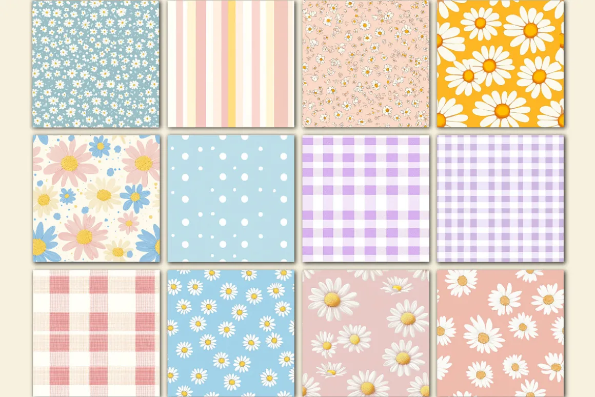 Daisy Floral Seamless Repeat Pattern