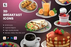 3D Breakfast Icon Set