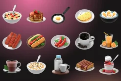 3D Breakfast Icon Set