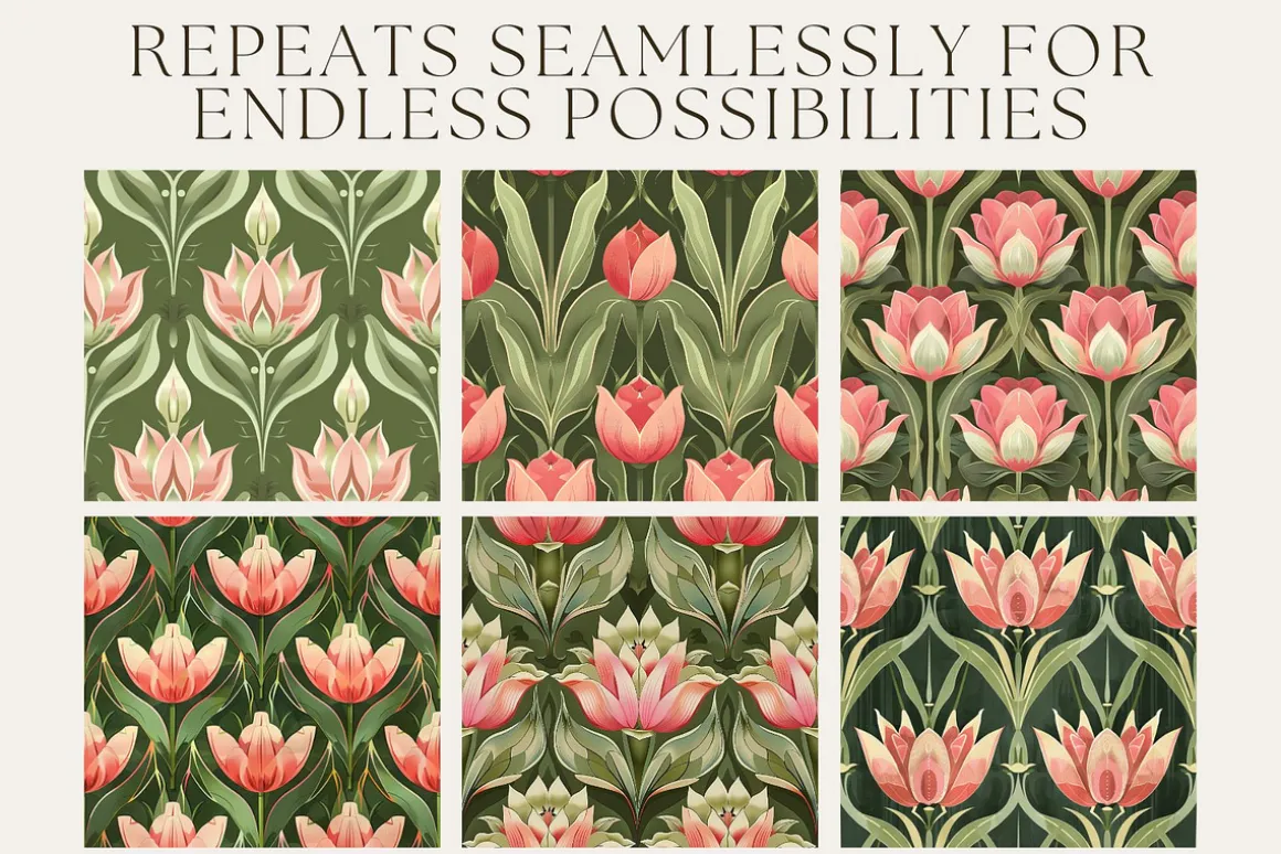 10 Deco Tulips Seamless Patterns