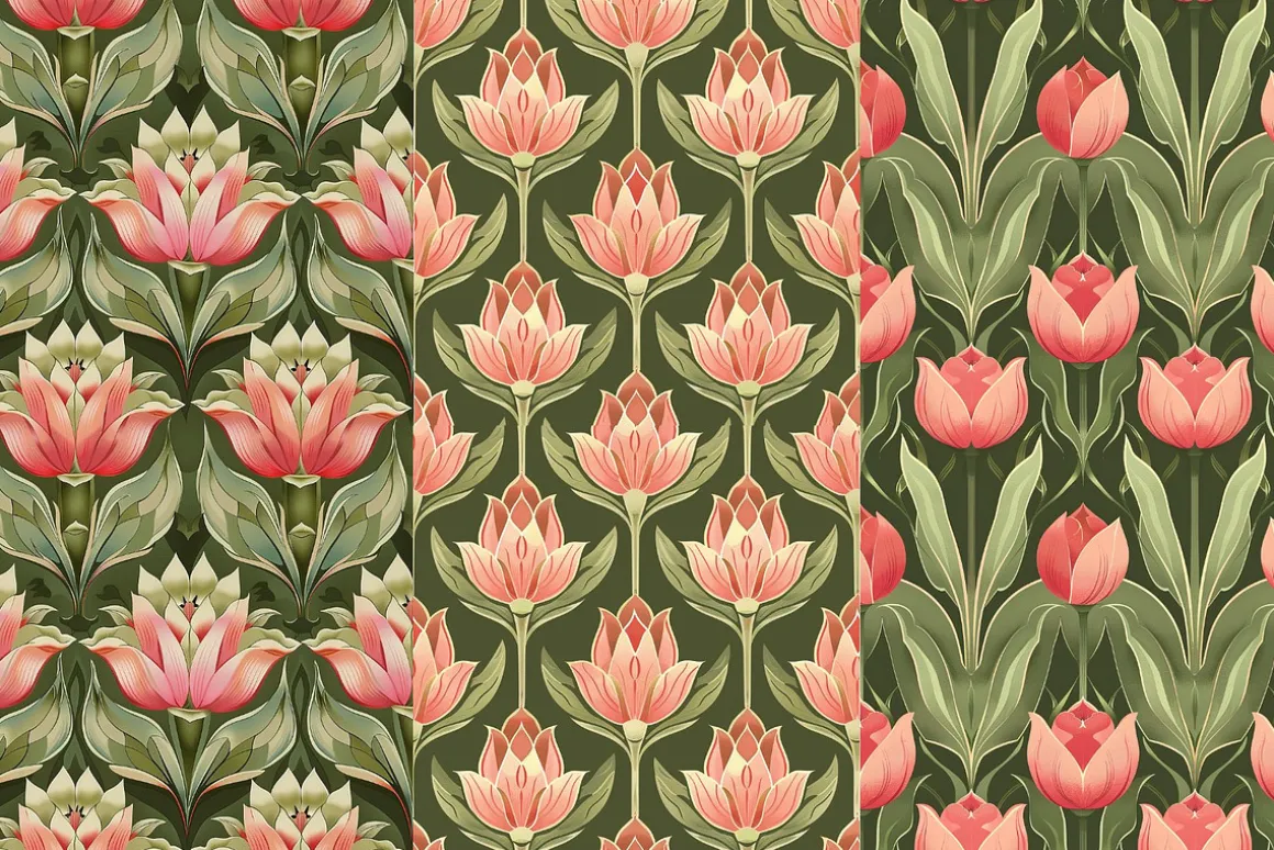 10 Deco Tulips Seamless Patterns