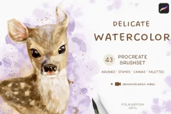 Delicate Watercolor Brushes & Canvas
