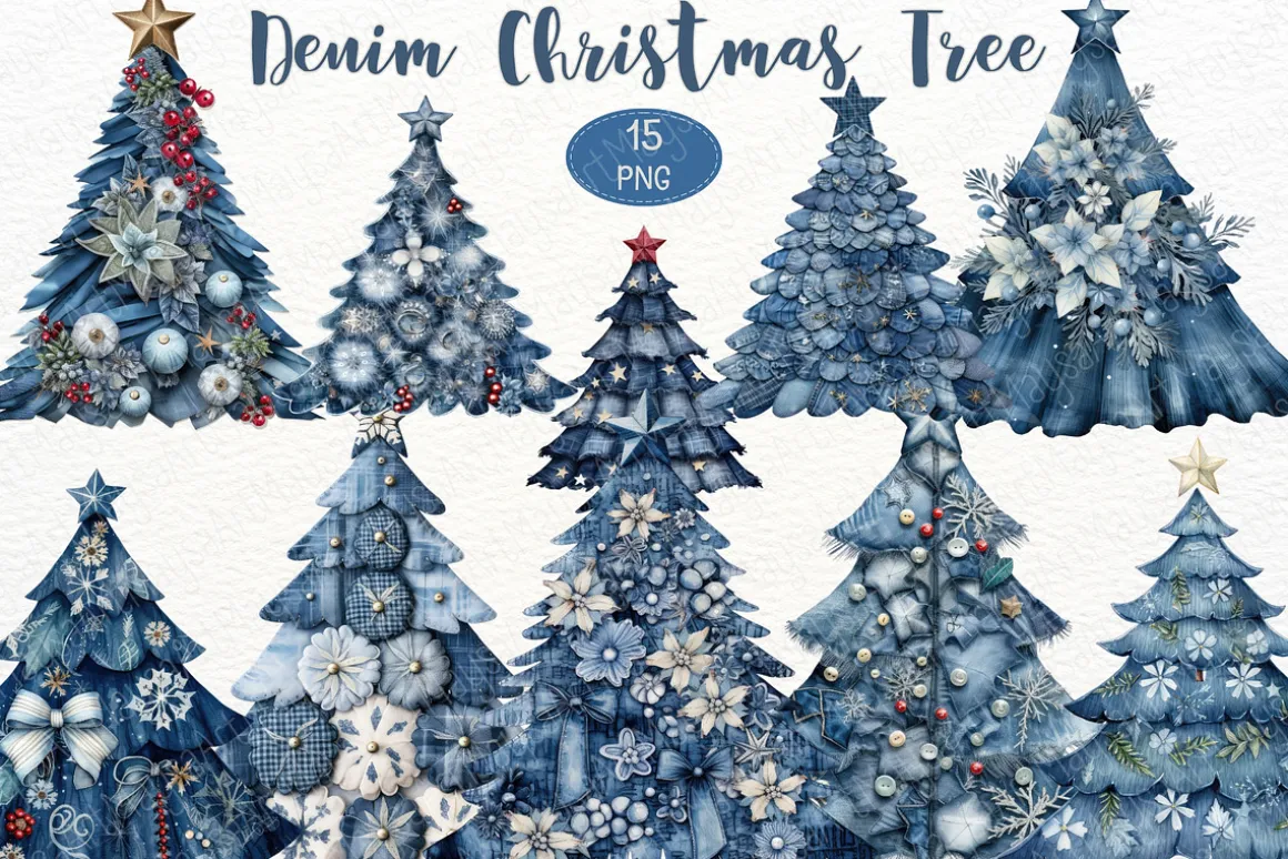 Denim Christmas Tree Clipart