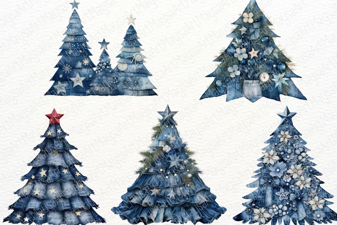 Denim Christmas Tree Clipart
