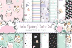 Digital Paper Pack HELLO SPRING Cats