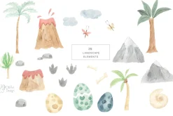 DINOSAUR watercolor clipart.