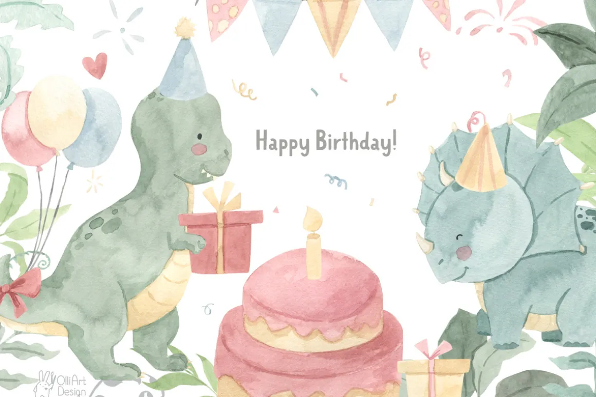 DINOSAUR watercolor clipart.