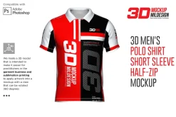 3D Mockup: Men's Zip Polo Shirts SS