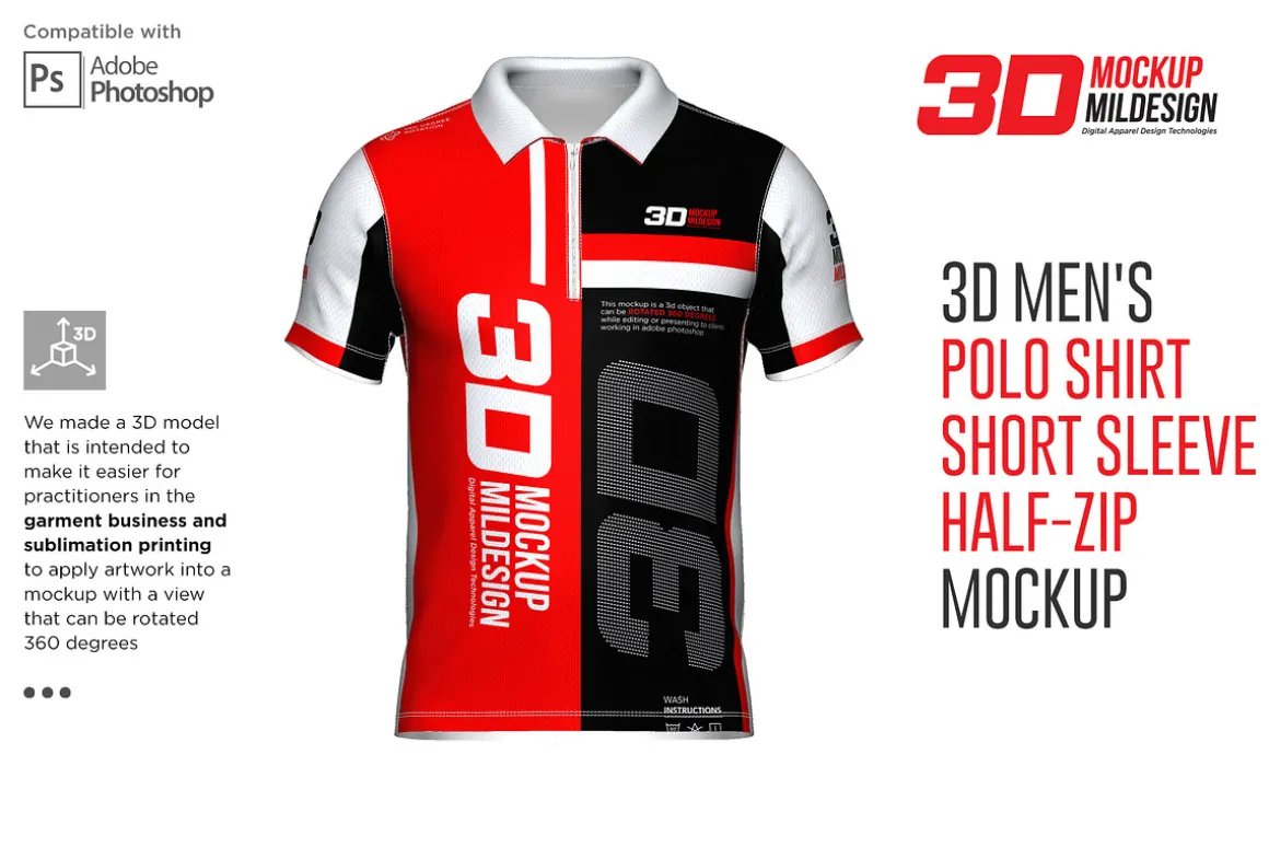 3D Mockup: Men's Zip Polo Shirts SS
