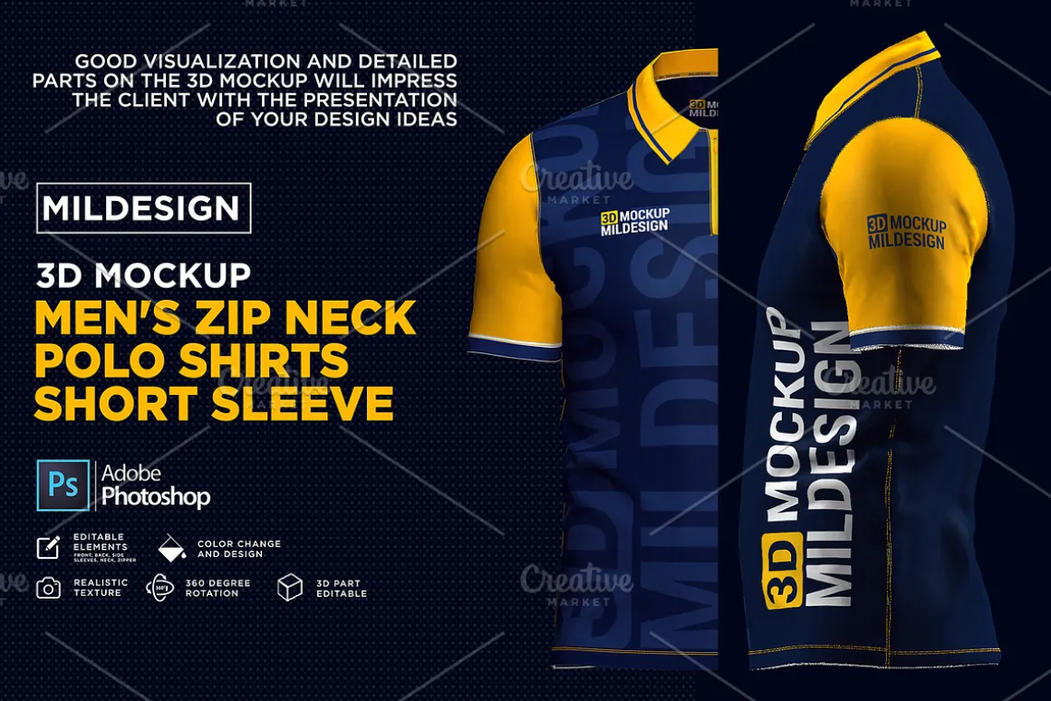 3D Mockup: Men's Zip Polo Shirts SS