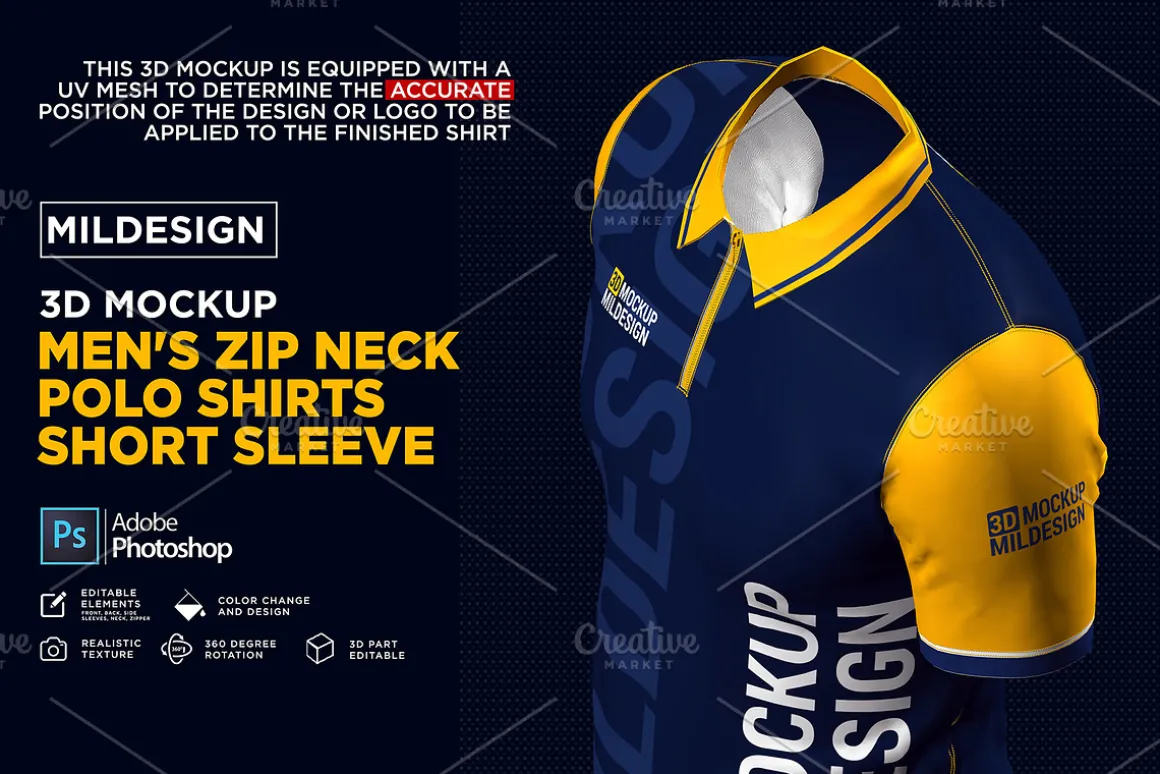 3D Mockup: Men's Zip Polo Shirts SS