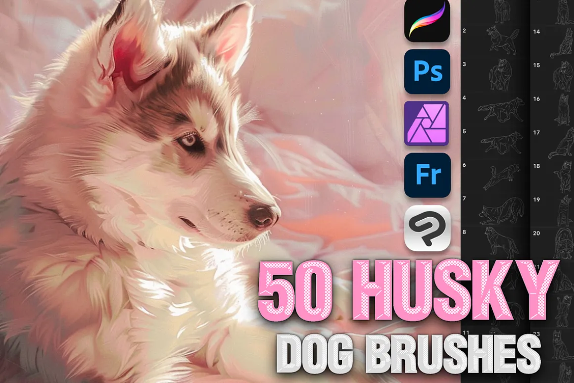Dog husky Procreate Photoshop brush