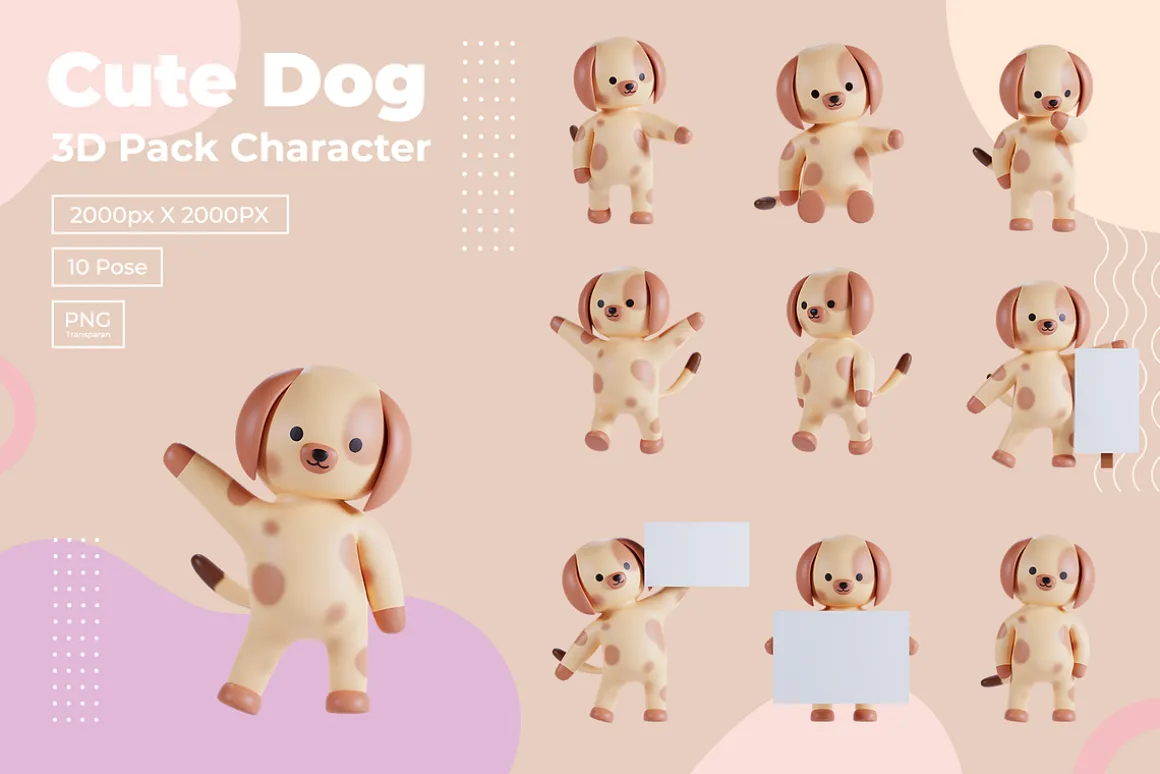 3D Pack Cute Animal Dog Illustration