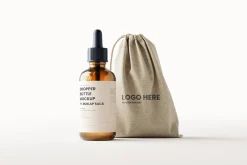 Dropper Bottle & Burlap Sack Mockup