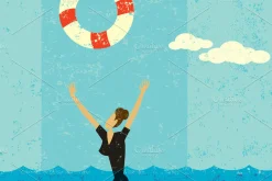 Drowning businesswoman being saved