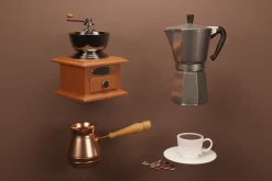 3D set of objects for making coffee.
