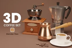 3D set of objects for making coffee.