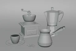 3D set of objects for making coffee.