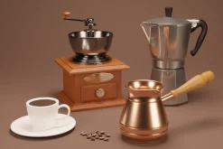 3D set of objects for making coffee.