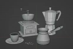 3D set of objects for making coffee.