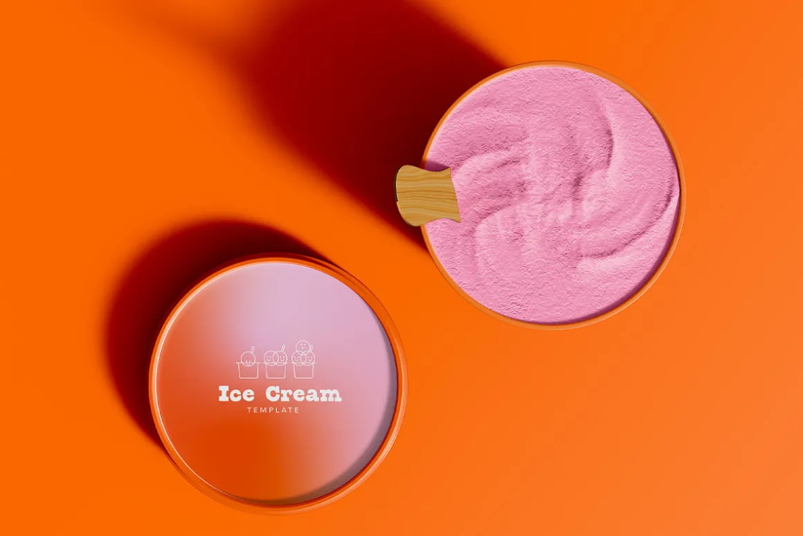 3d Two Ice Cream Paper Cups Mockup