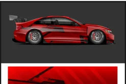 Dynamic Red Vehicle Wrap Design