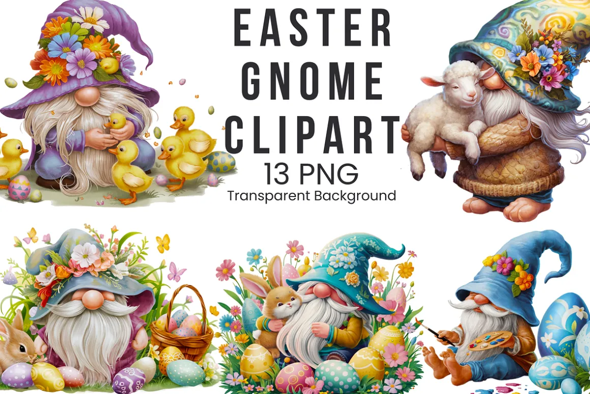 Easter Gnome Clipart PNG Bundle