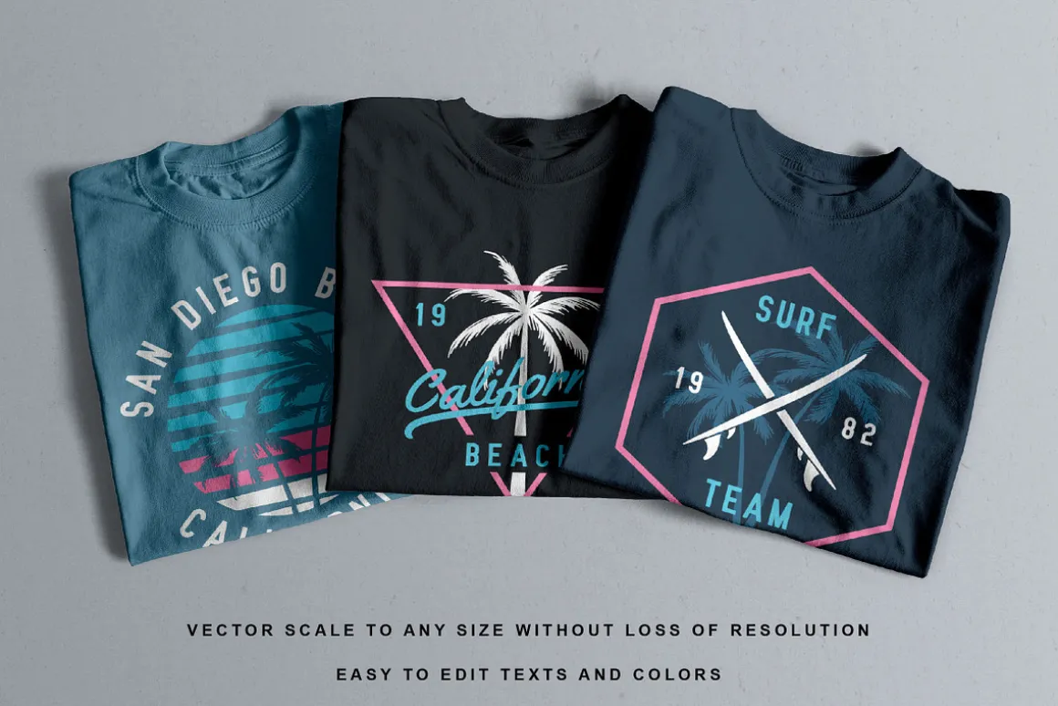 Editable Neon Surf Badges
