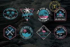 Editable Neon Surf Badges