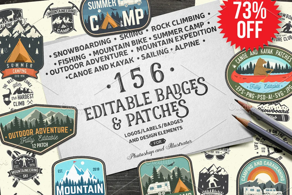 156 Editable Badges and Patches