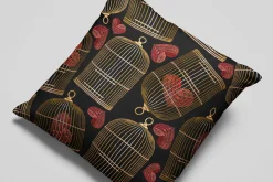 Embroidery bird's cages and heart