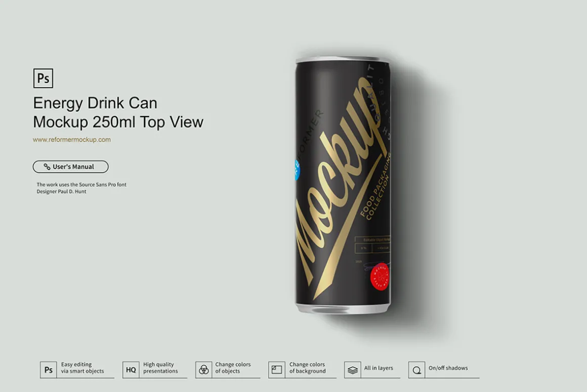 Energy Drink Can Mockup 250ml