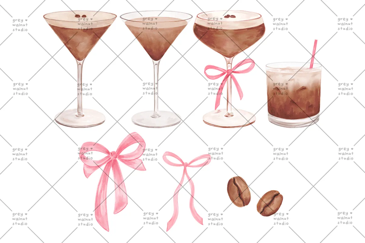 Espresso Martini Pink Bows Clipart