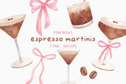 Espresso Martini Pink Bows Clipart