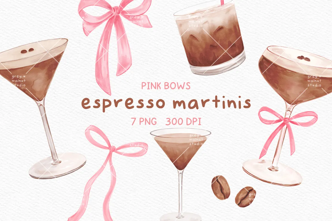 Espresso Martini Pink Bows Clipart